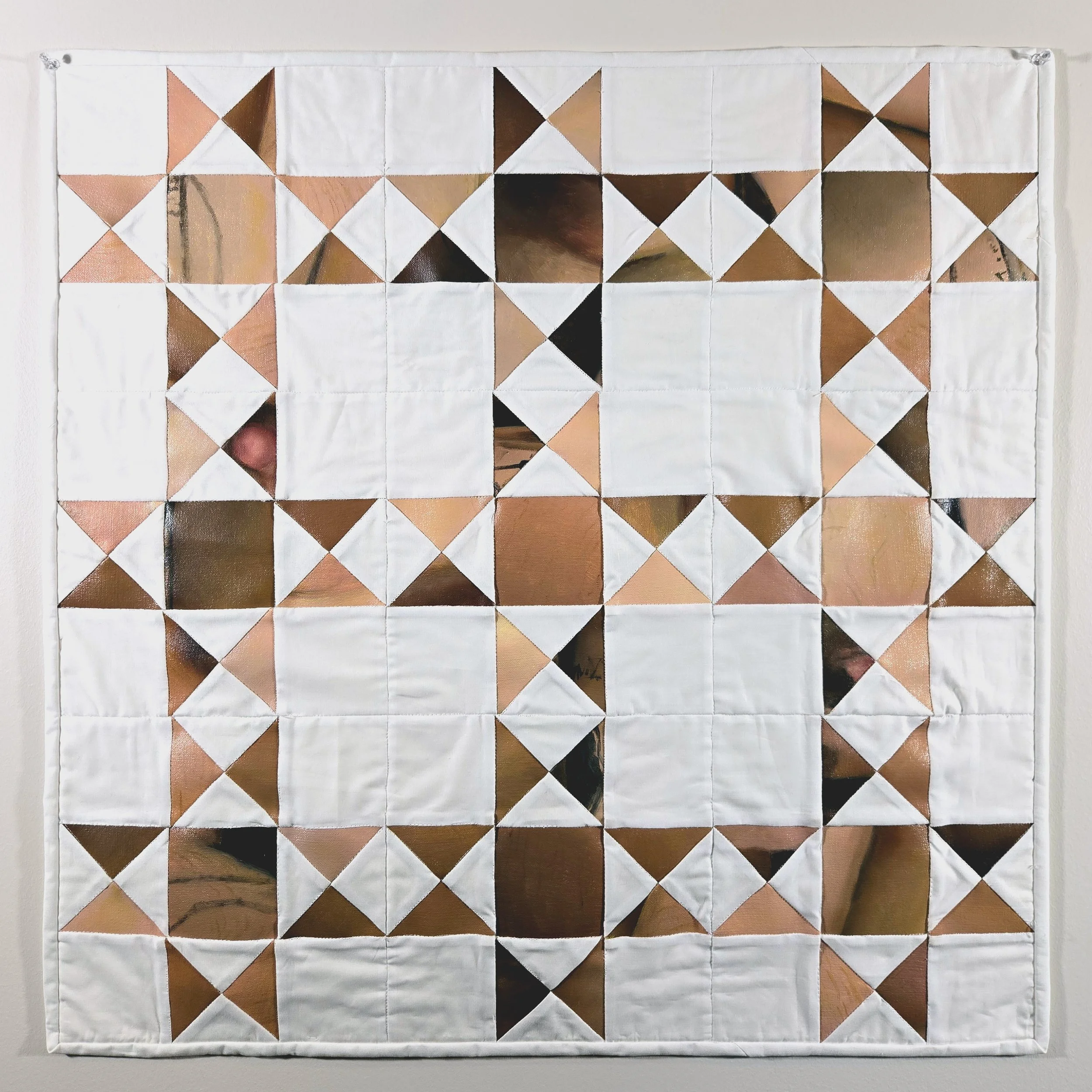 "assemblage of flesh," quilted oil on canvas and cotton fabric, 27.5" x 27.5"