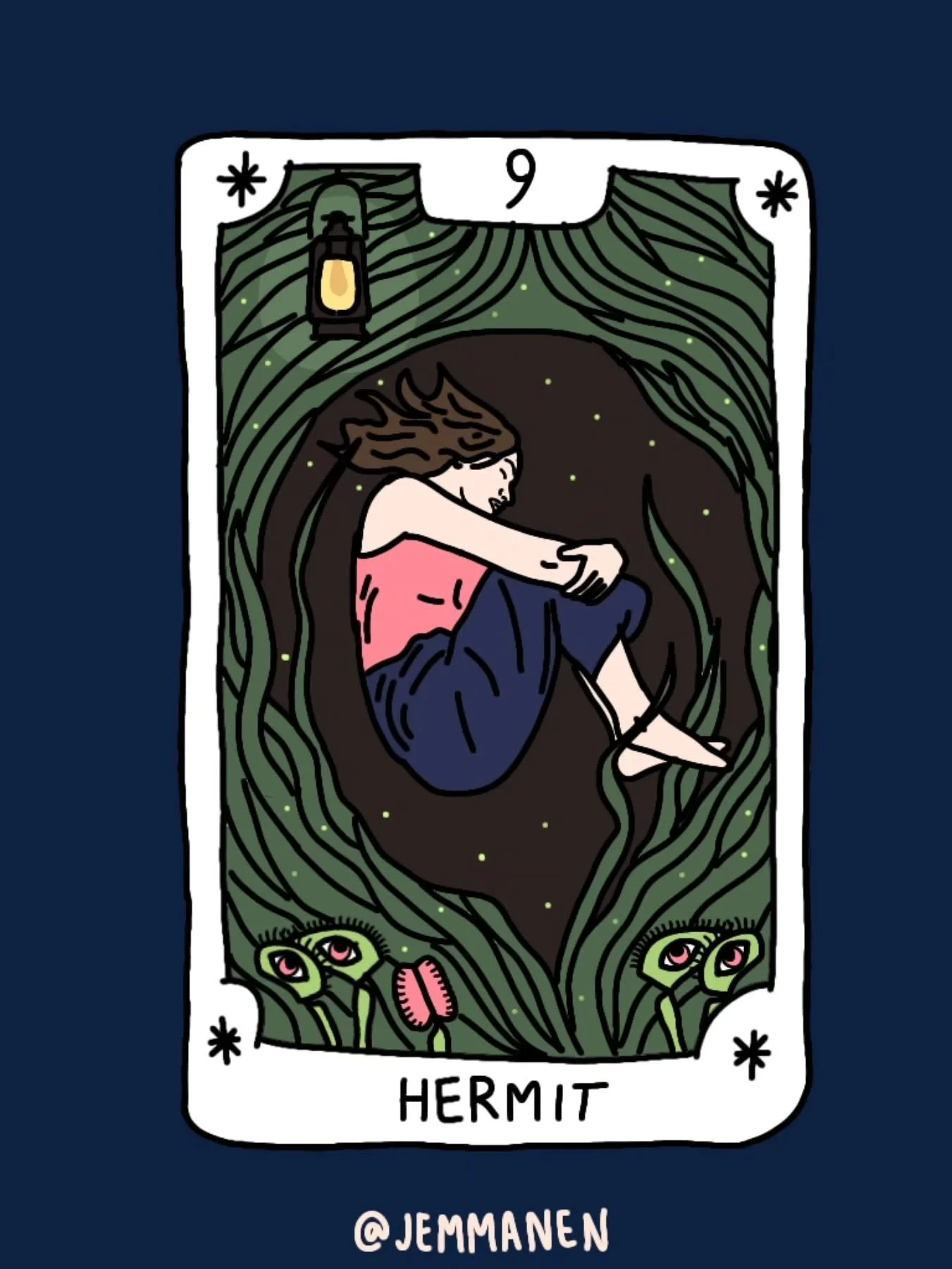 Oma tila, oma aika ja sis&auml;&auml;np&auml;in k&auml;&auml;ntyminen. 💙

Mit&auml;s tykk&auml;&auml;tte mun versiosta Erakko korttiin? 

#tarotkortti #piirros #taide #kuvitus #erakko