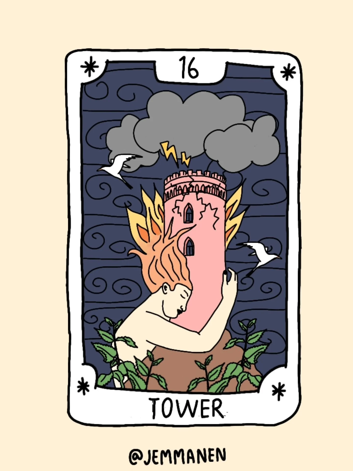 Mun t&auml;n vuoden kortti on torni ja just nyt se on ollut kyll&auml; very much alive. 🥵

Ei auta kun pit&auml;&auml; hatusta kiinni. L&auml;hett&auml;k&auml;&auml; jaxuhaleja! 🫠🏳

#tarotkortti #kuvitus #kuvitustaide #piirros