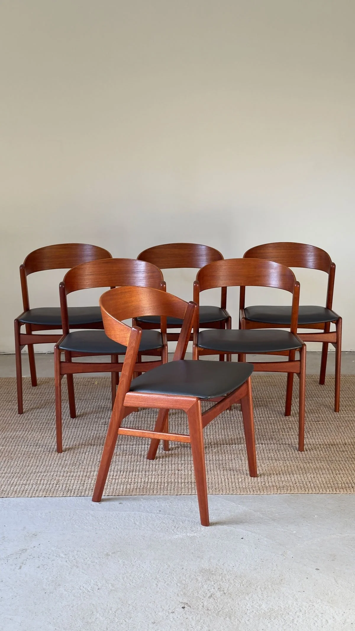 “Set of six Danish mid-century teak dining chairs by Erik Kirkegaard for Høng Stole”