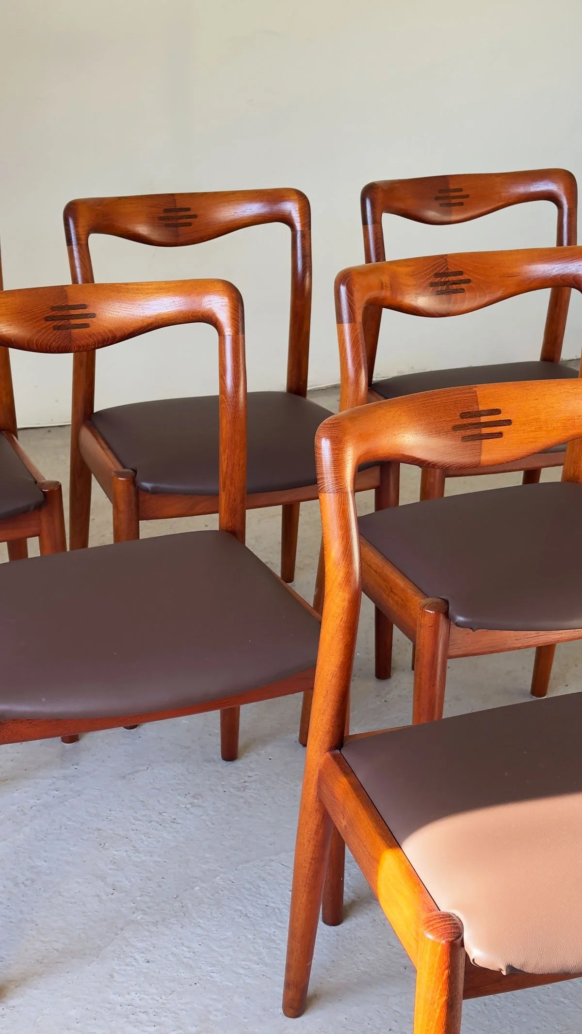 Rare Set of 6 Henry Walter Klein Teak Dining Chairs – Rosewood Joint Detail, Newly Upholstered - Department