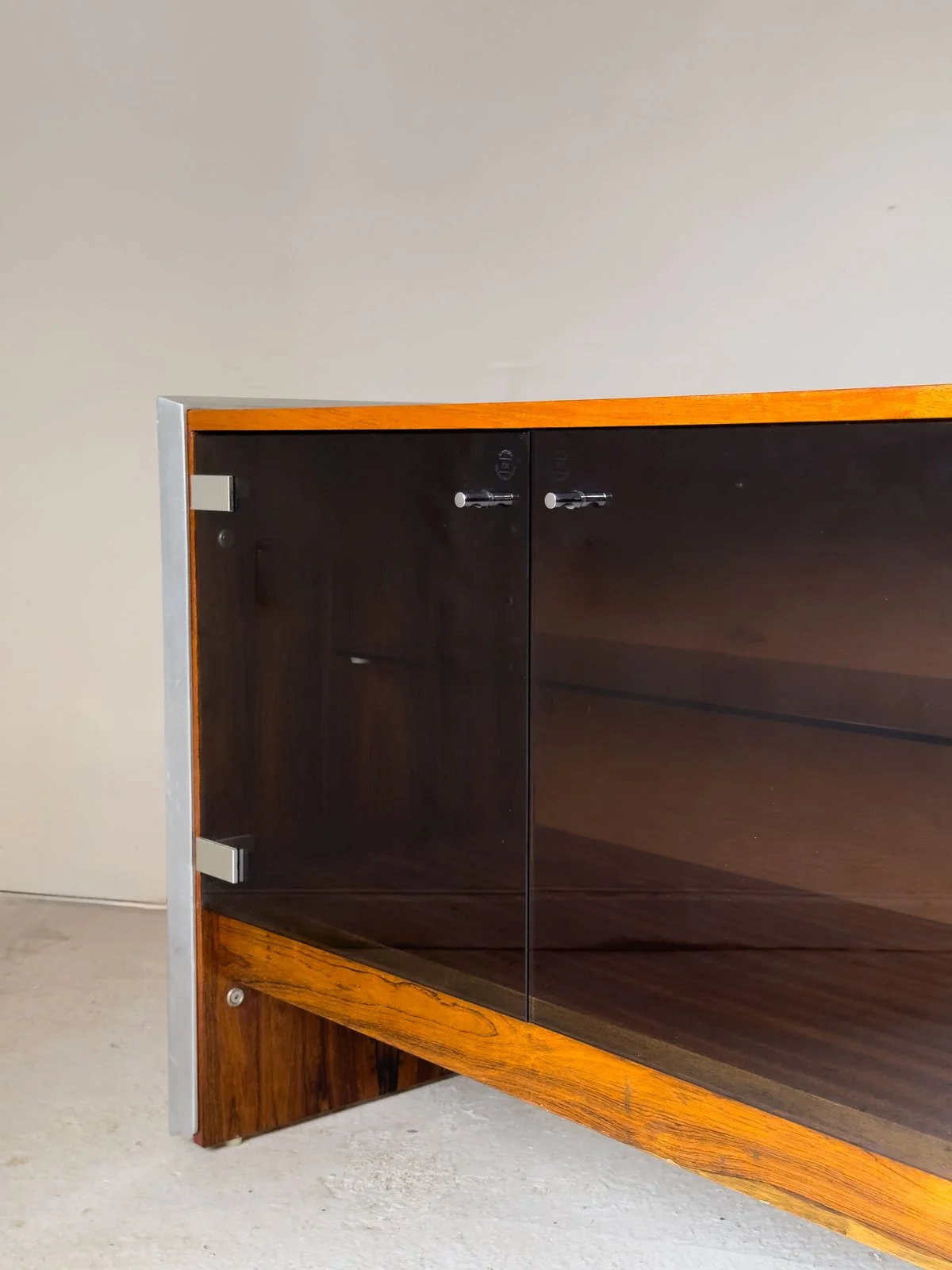 Richard Young for Merrow Associates Rosewood, Chrome & Smoked Glass Sideboard, 1960s - Department