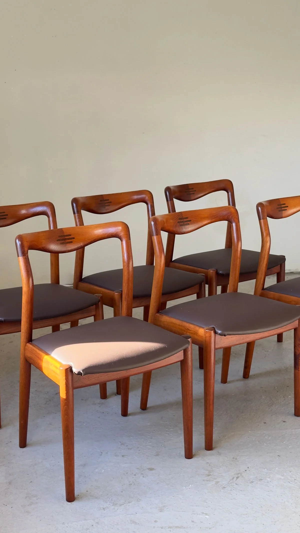 Rare Set of 6 Henry Walter Klein Teak Dining Chairs – Rosewood Joint Detail, Newly Upholstered - Department