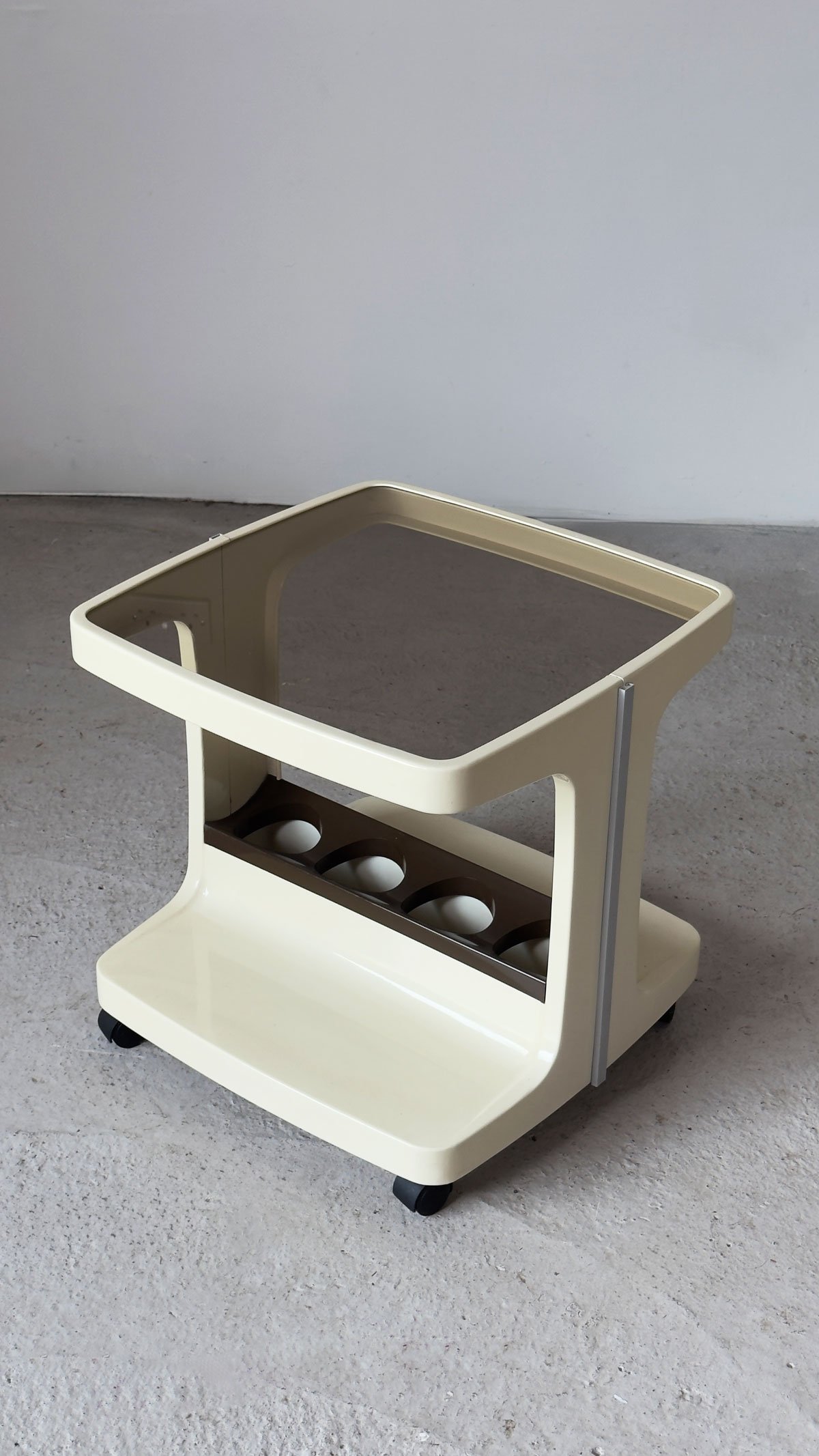 Marc Held, Cream Smoked Glass Coffee Table / Drinks Trolley, c.1960s - Department