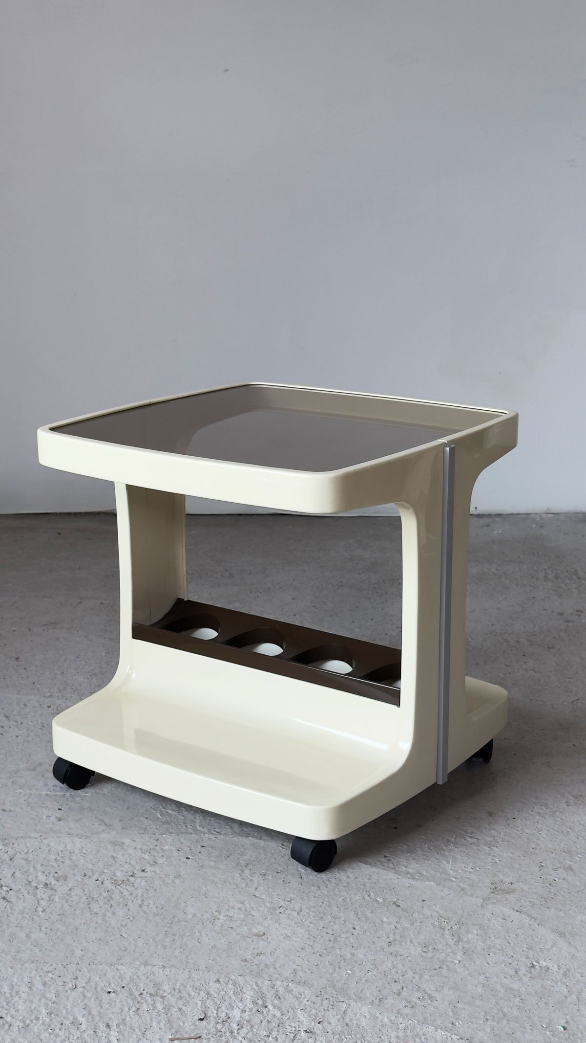 Marc Held, Cream Smoked Glass Coffee Table / Drinks Trolley, c.1960s - Department