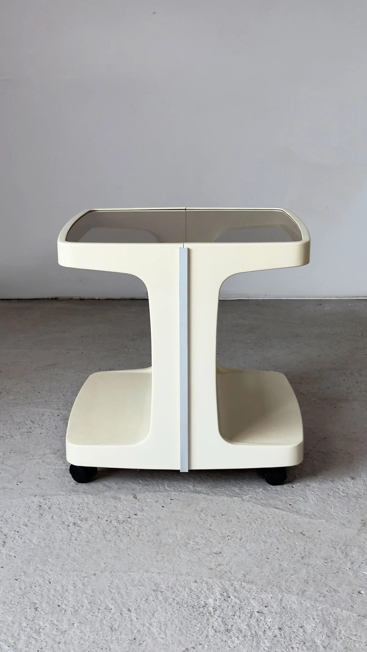 Marc Held, Cream Smoked Glass Coffee Table / Drinks Trolley, c.1960s - Department