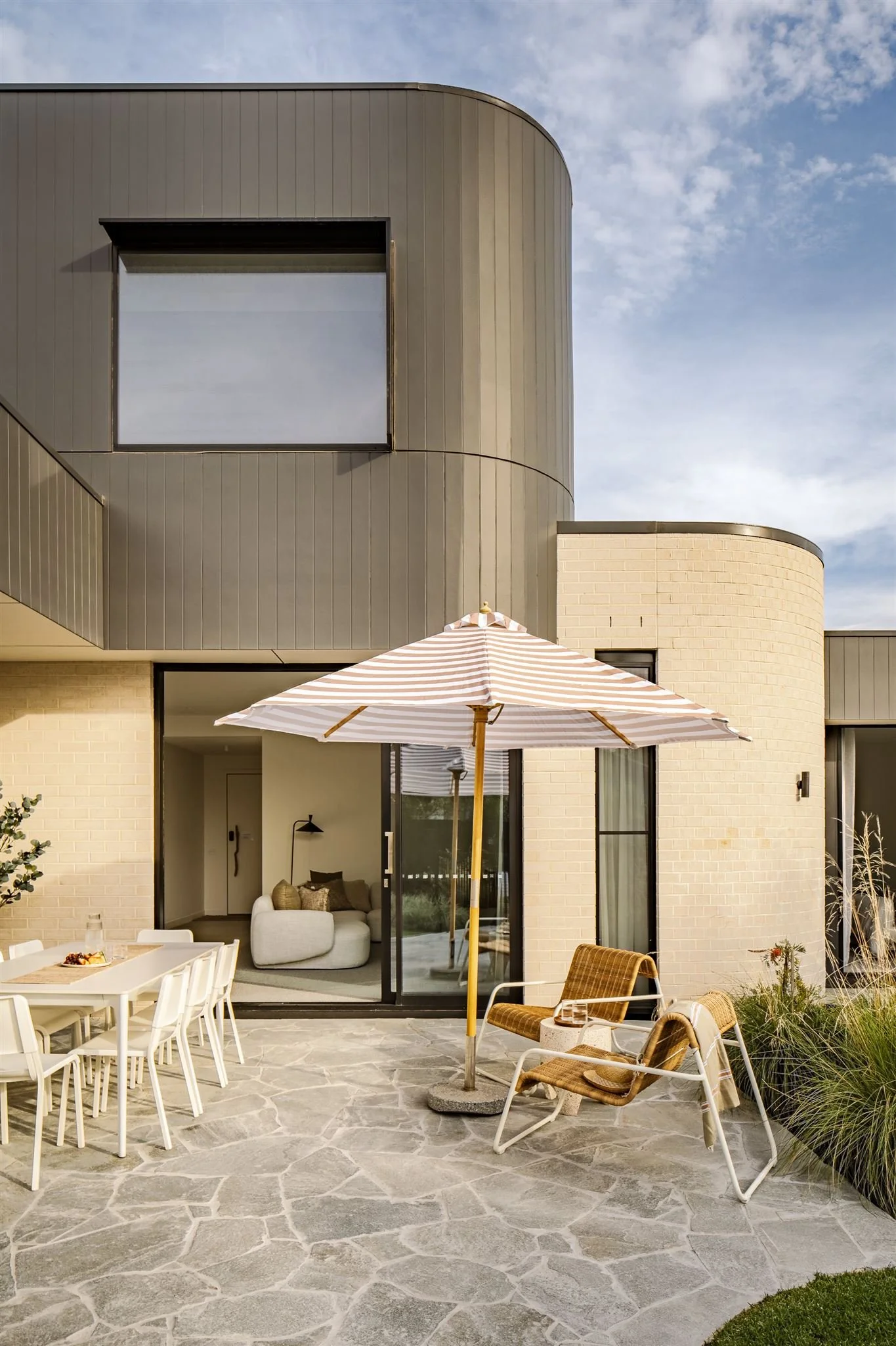 High end architecturally designed home patio ready for summer