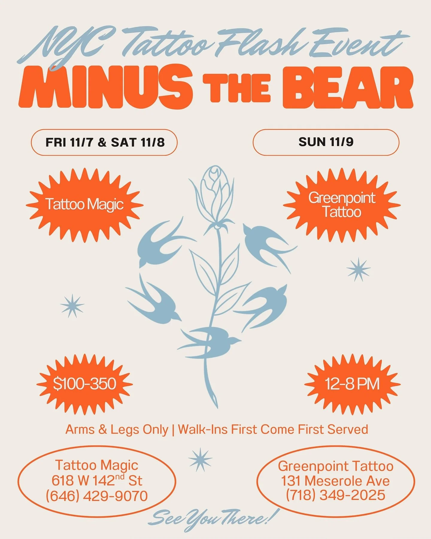 🗣️ NEW YORK CITY!🗽 Please join us this weekend NOV 7-8-9 for a Tattoo Flash Event celebrating 20 years of the @minusthebear Menos el Oso album! Swipe over to see the designs! More designs will be posted the day of!

@tattoomagicnyc will be hosting 