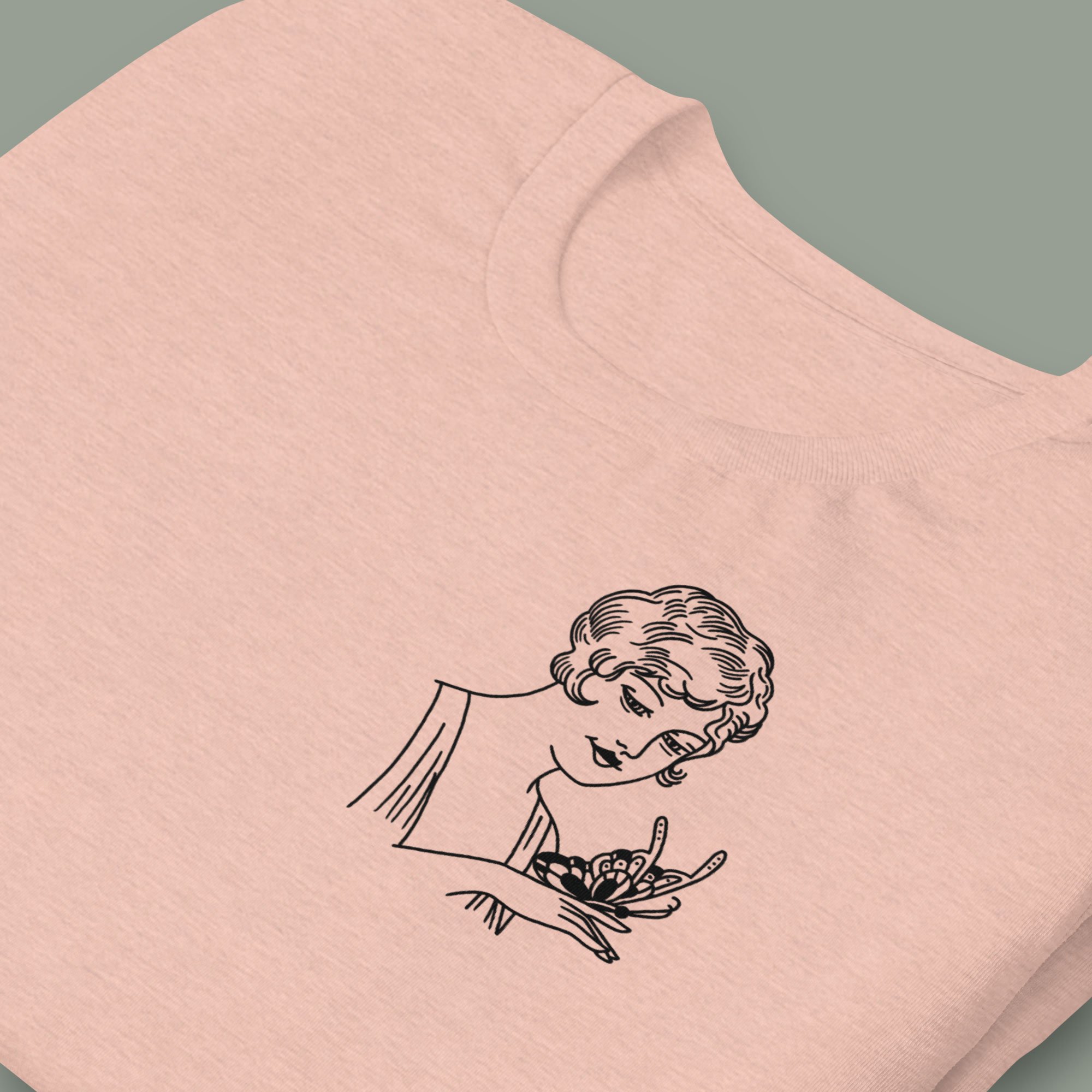 T-shirt design of a traditional flash lady with butterfly by tattoo artist Tron.