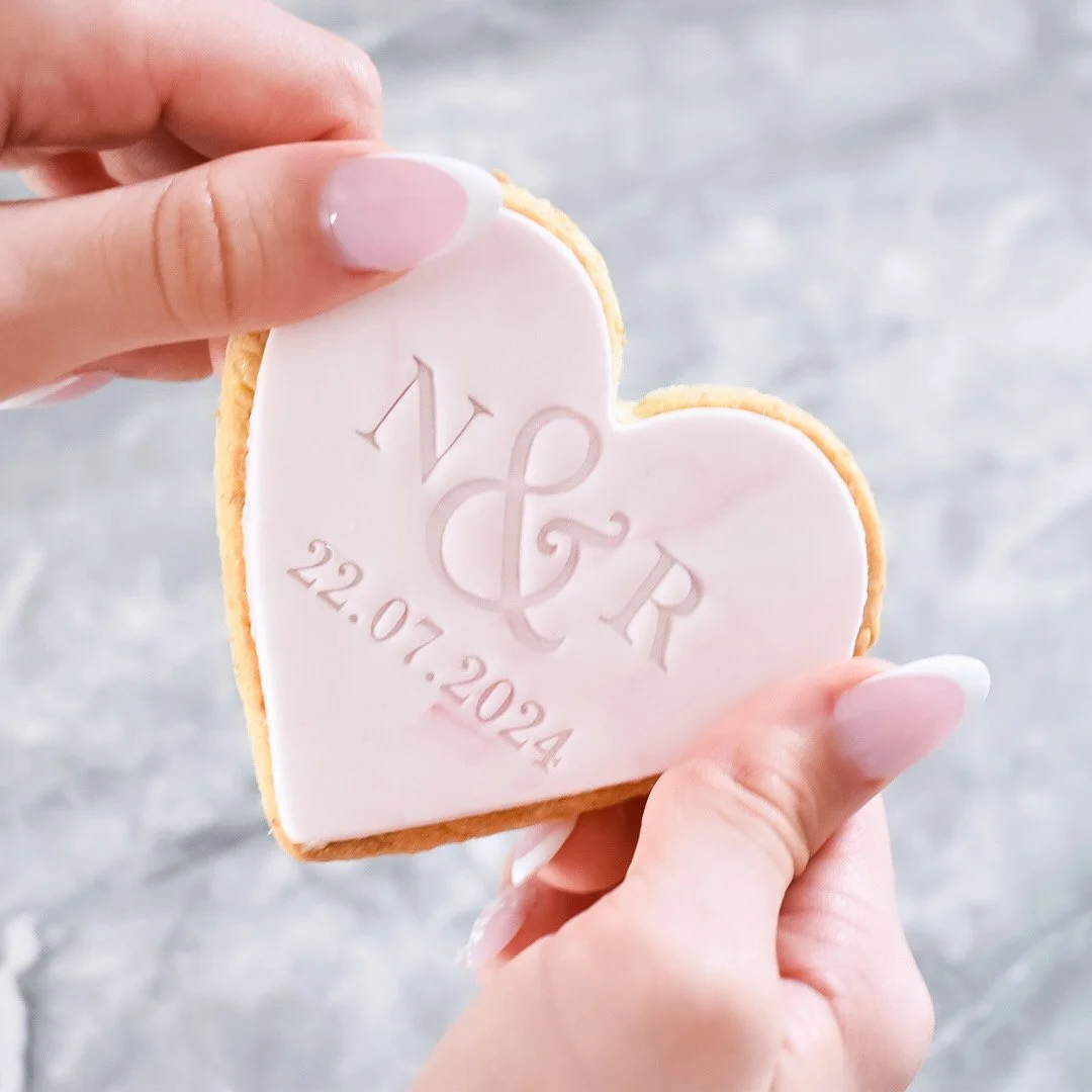 Personalised wedding favour biscuits.
