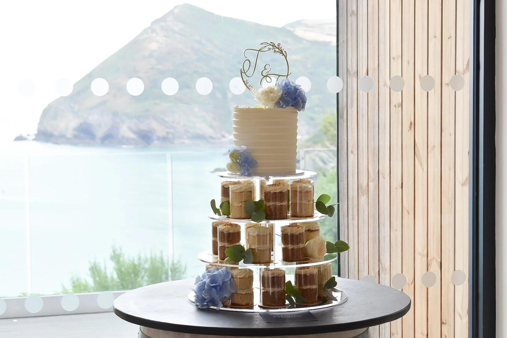 Wedding  cake tower at Sandy Cove Hotel, Devon.