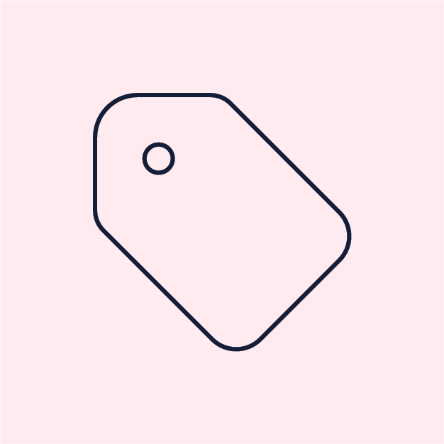 Minimalist outline of a price tag on a pink background.
