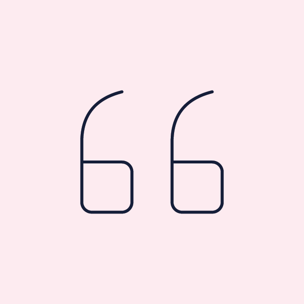 Stylized quotation marks on a light pink background.