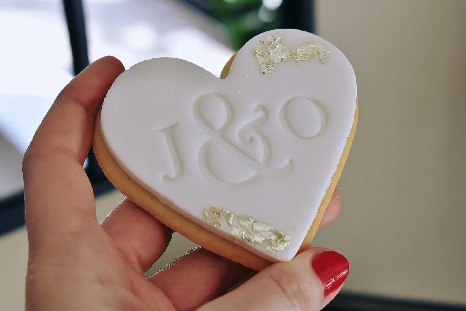 Personalised iced heart-shaped wedding favour biscuits