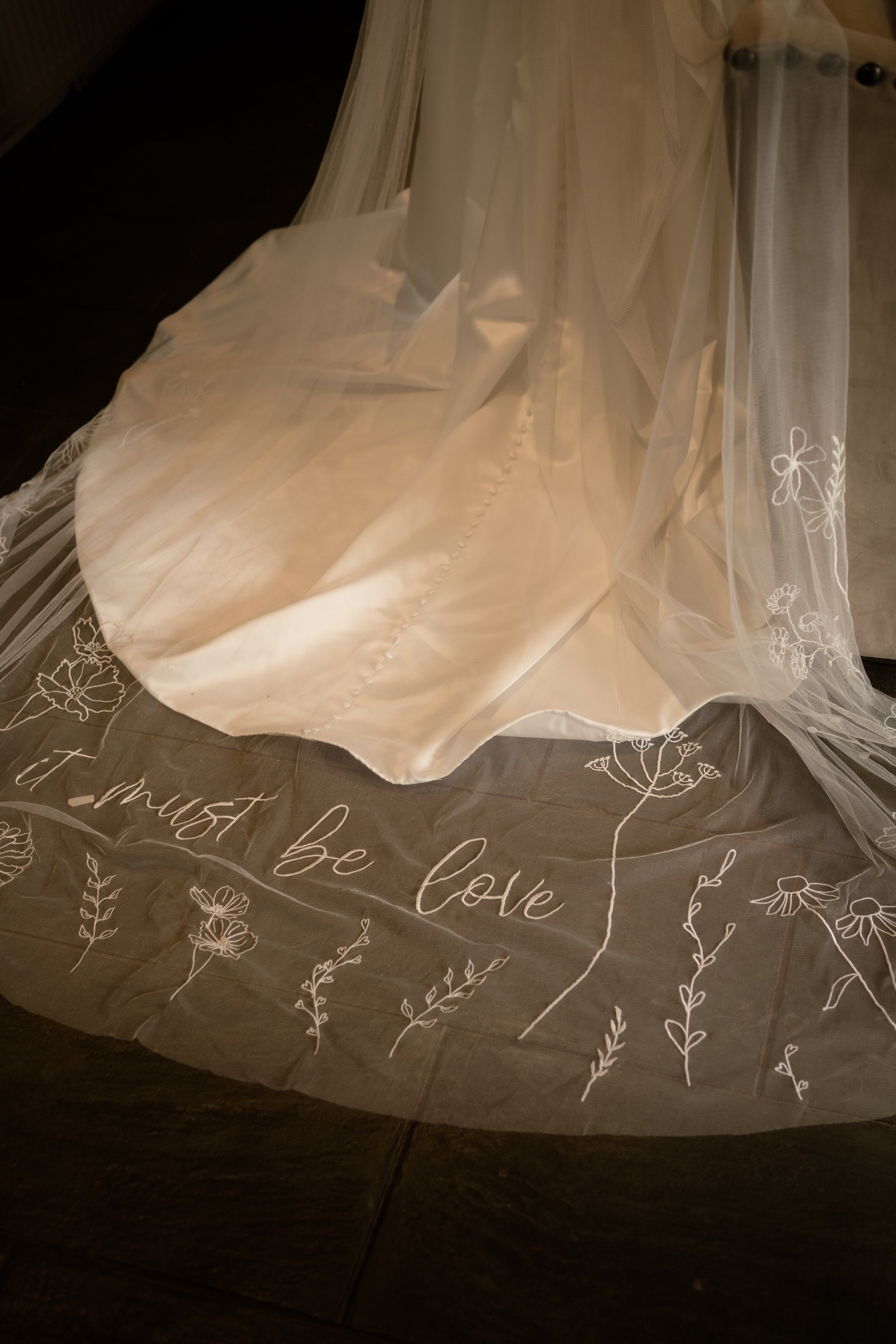Bridal veil at Devon wedding.