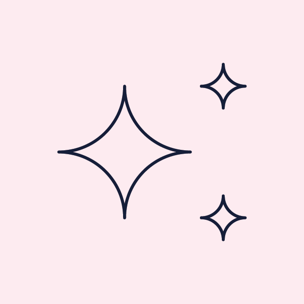Three outlined sparkles on a light pink background.