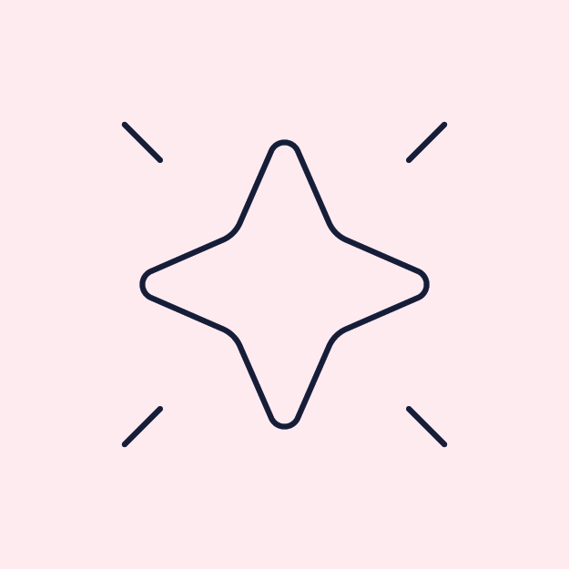 Simple black outline of a star with four short lines radiating outward on a light pink background.