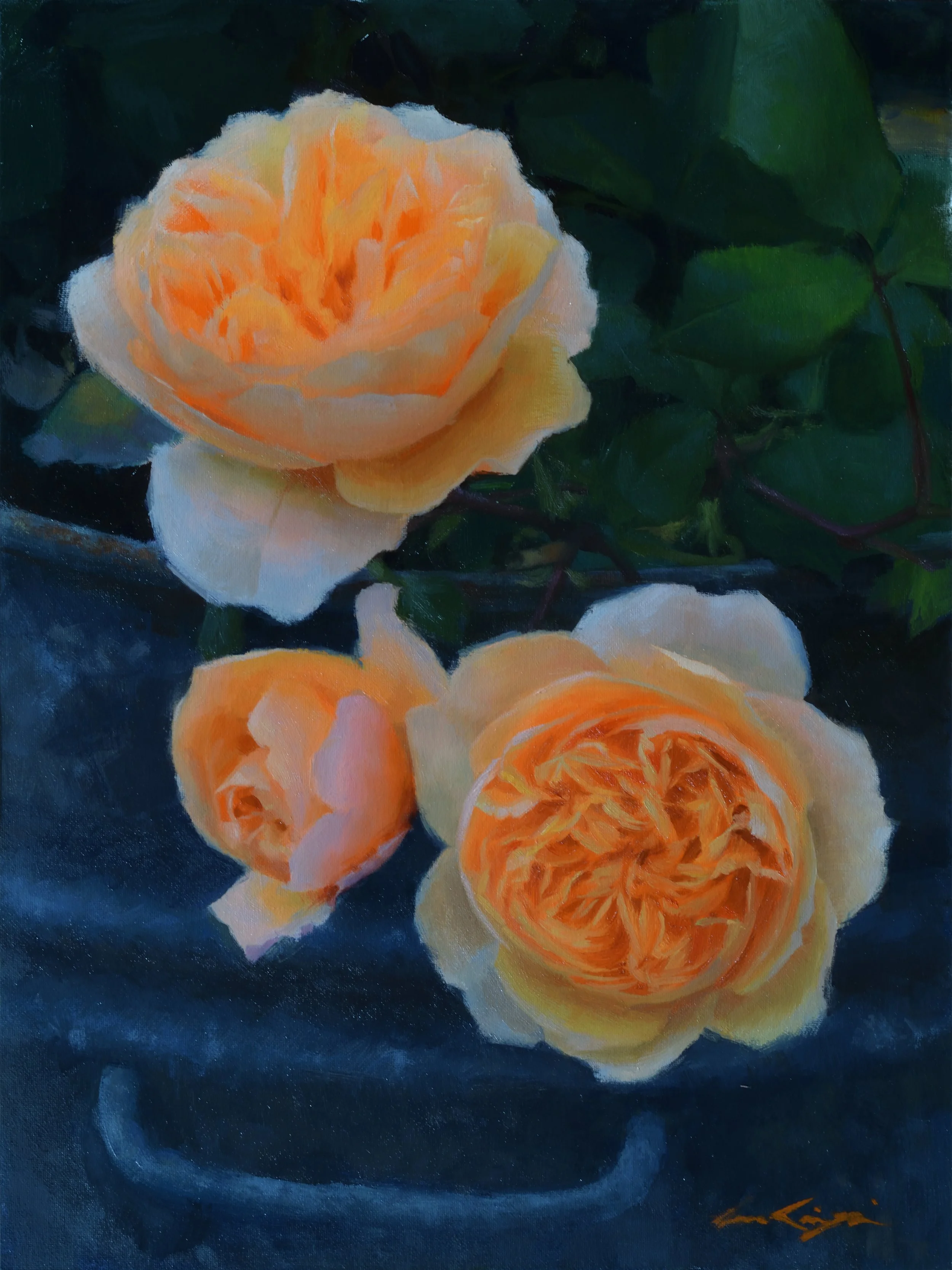 "Orange Roses", 40 x 30 cm, oil on panel