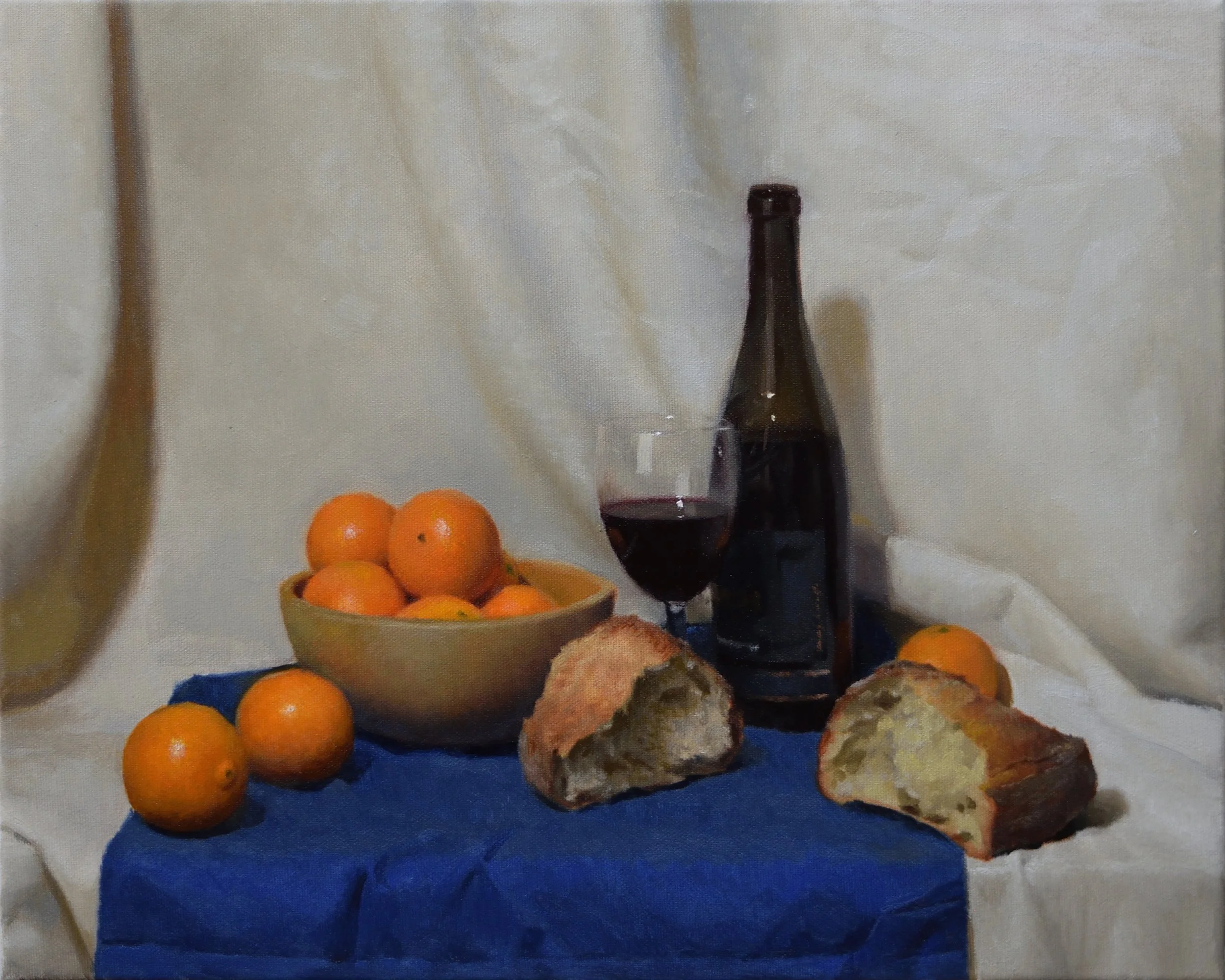 "Bread, Wine, Oranges", 40 x 51 cm, Oil on Canvas