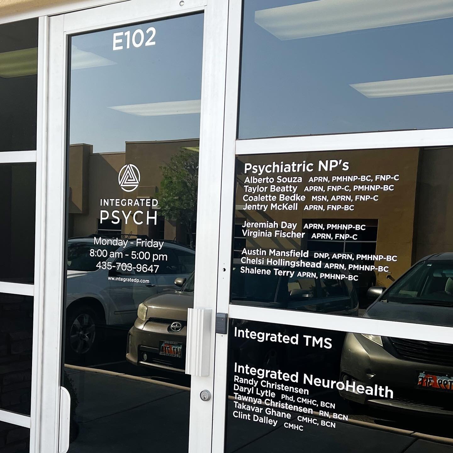 When you are coming for your appointment at Integrated Psych in St. George, look for Suite E102. We&rsquo;ve added the suite number to our front door. If you are seeing a provider for Medication management, TMS, Spravato or Neurofeedback&hellip;Suite
