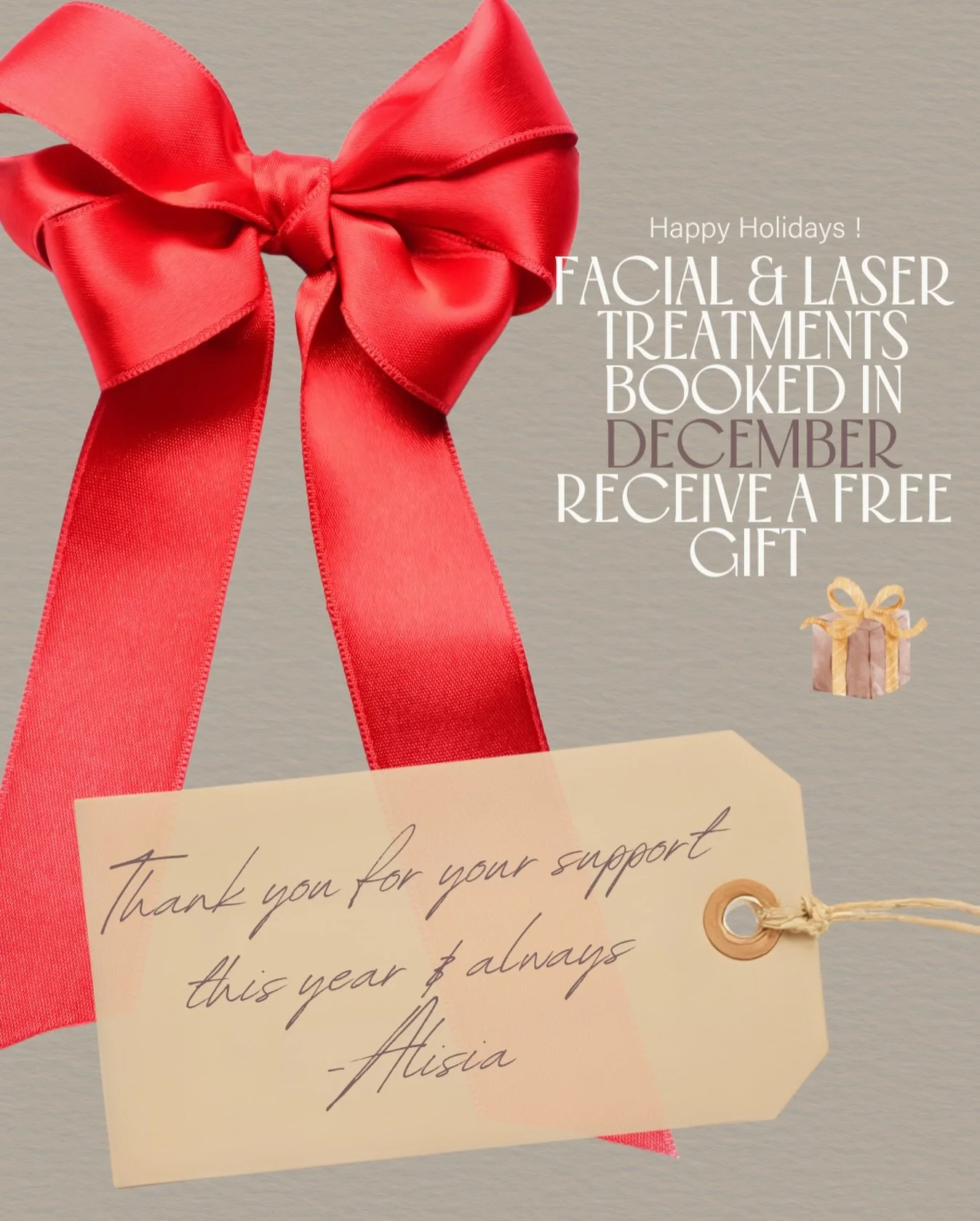 As we wrap up another beautiful year of skin healing, growth &amp; connection, I just want to say thank you. 

Your trust in me &amp; your commitment to your skin means so much.

To show my appreciation:
ALL December appointments will receive a littl