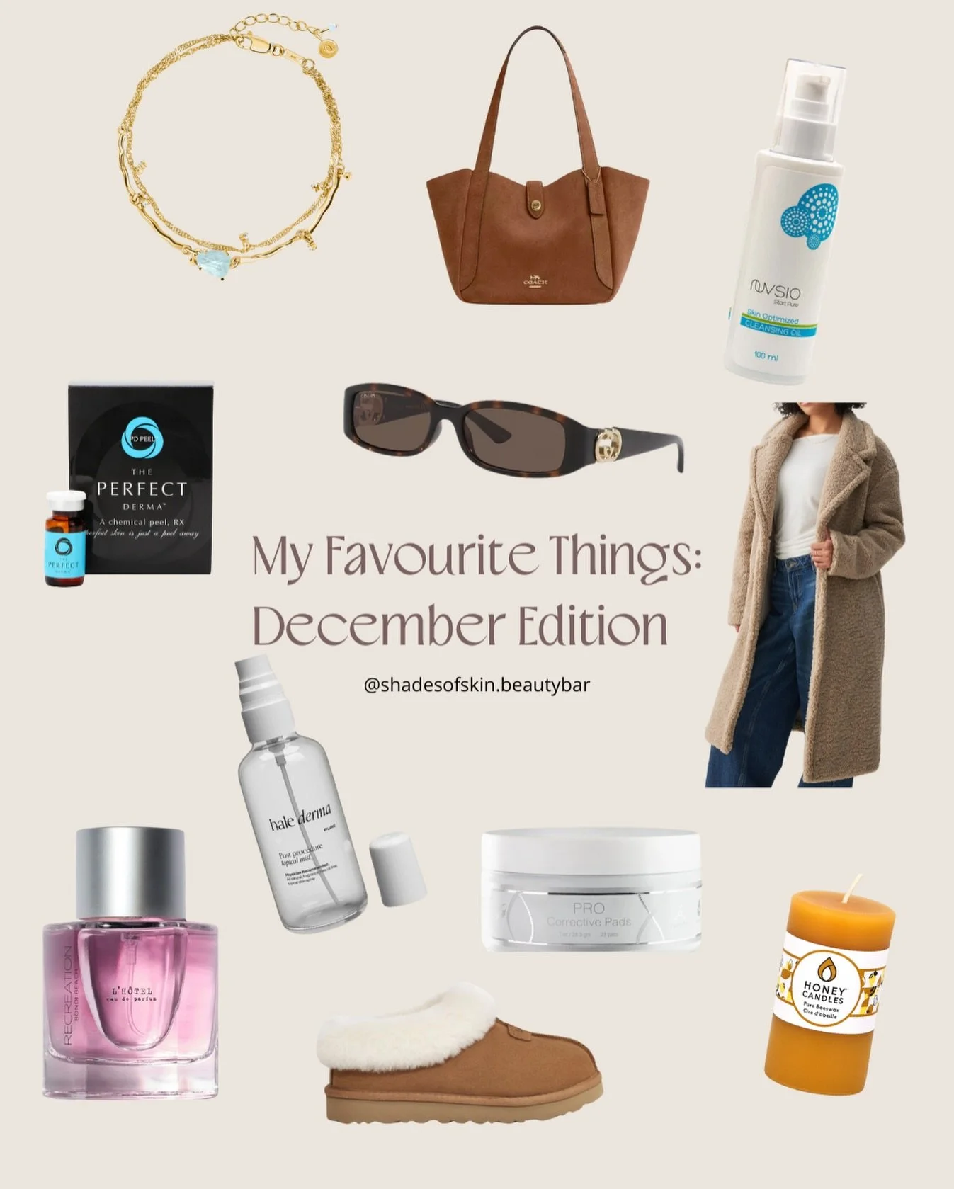 Some of my favourite things I wanted to share for your December Christmas lists ✨

Skincare, shopping, low-tox living = Happy me 🤍

We have:

&bull;Moon Magic - Raw Crystal Bracelet - Flow Aquamarine
&bull;Coach Hadley Turnlock Tote Bag (Gold/Sienna