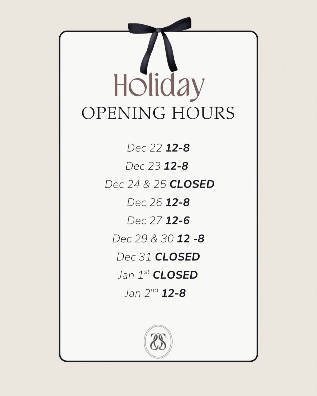 Our Holiday hours are live! 🔔 Merry Christmas &amp; Happy Holidays! 🤍🎄From your favourite estie at Shades of skin beauty bar ! 

#holidayfacial #skincare #beautybar #christmasgift