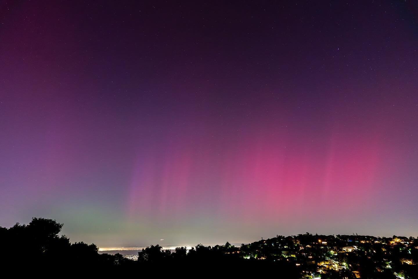 Aurora Borealis from Belmont, California.

Didn&rsquo;t really believe the reports that it would be visible, and I was at a Giants game on Friday night, blinded by stadium lights the majority of the evening. 

Once I got home, I could tell the night 