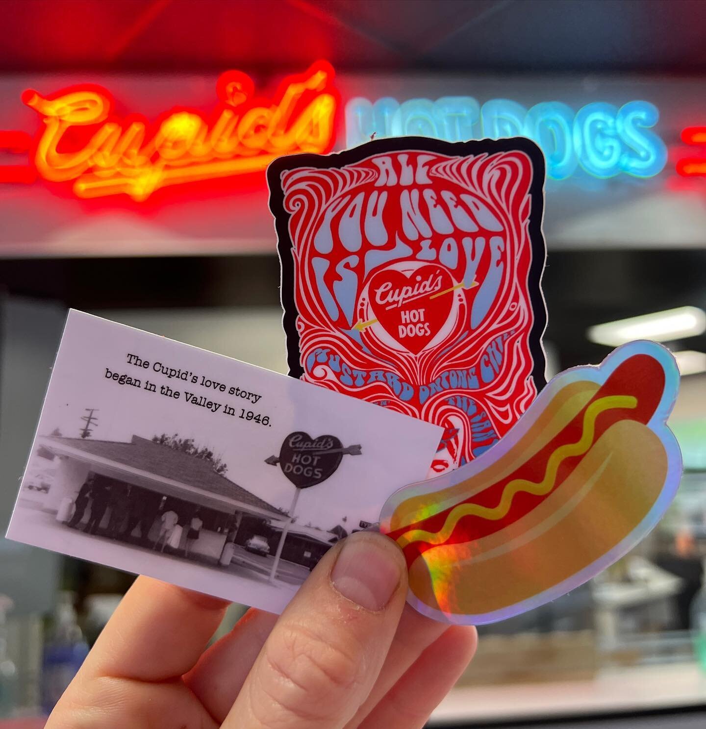 New sticker packs! Available at our Simi Valley and Winnetka locations. #cupidshotdogs