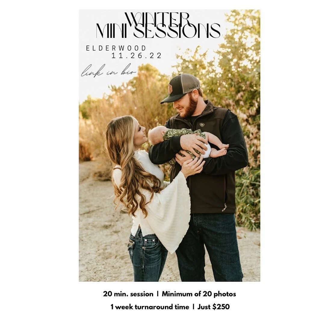 ✨Winter Mini Sessions✨ I decided JUST yesterday to open up a day on my calendar to offer these for those of you that have yet to get your Holiday photos done! 💛

Located in Elderwood on now both Friday, 11.25 and Saturday, 11.26!

20 minute sessions