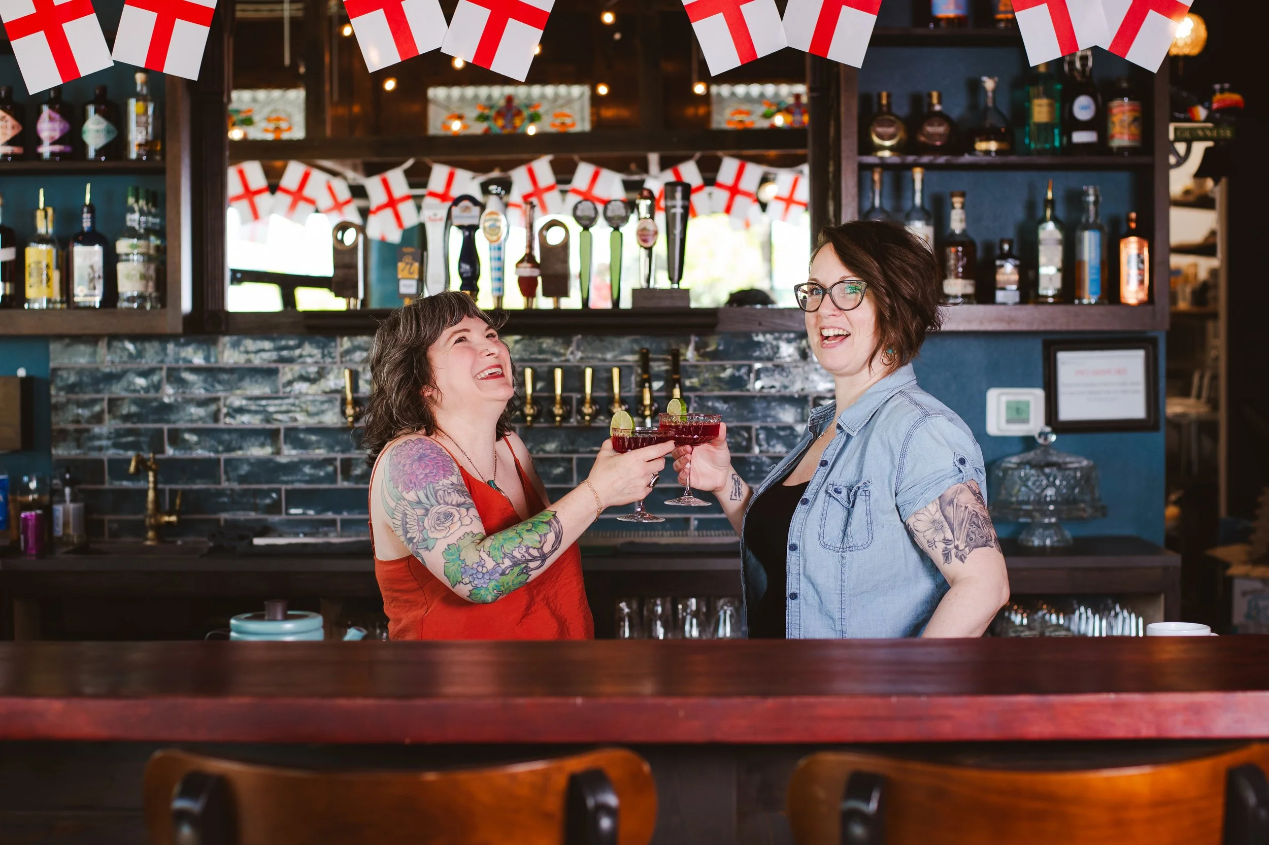 Event promotion image for a collaboration between a boutique owner and a pub owner, for a magical mixology class.