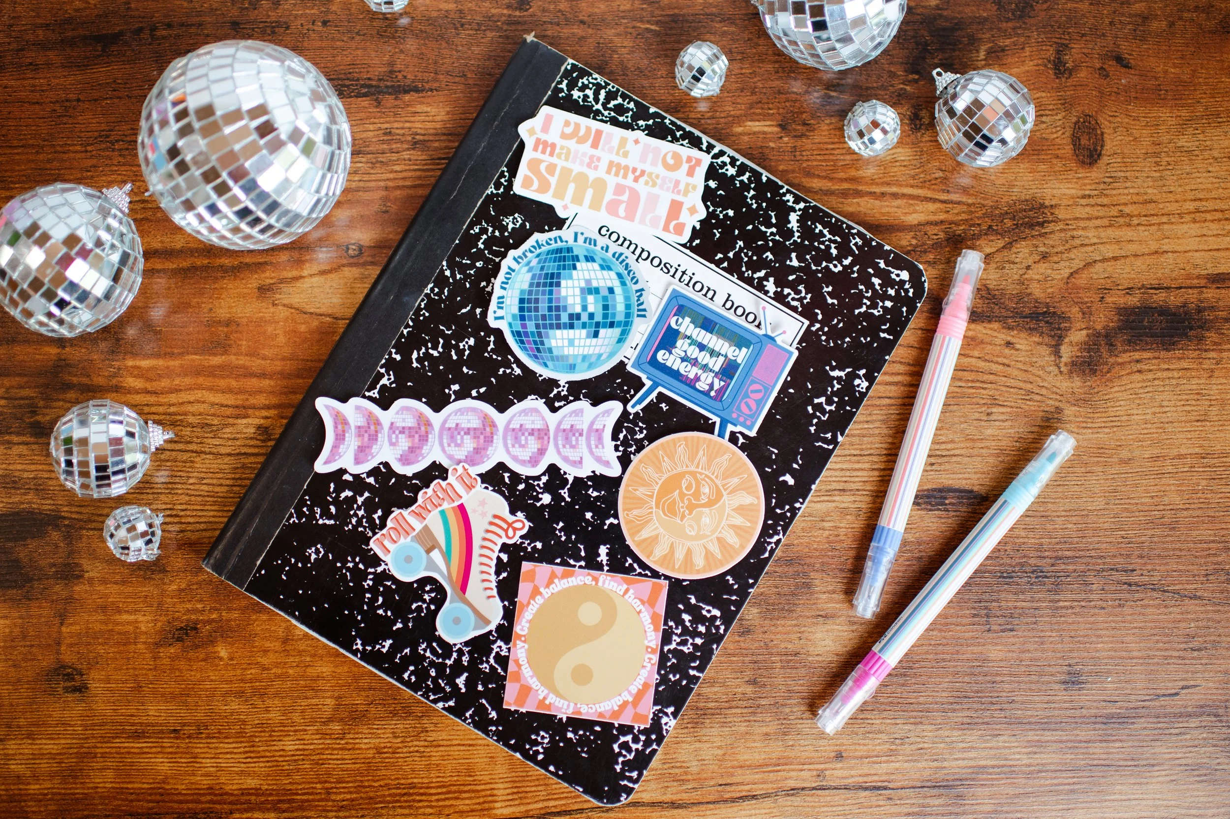 Styled product photography for a sticker designer/creator.