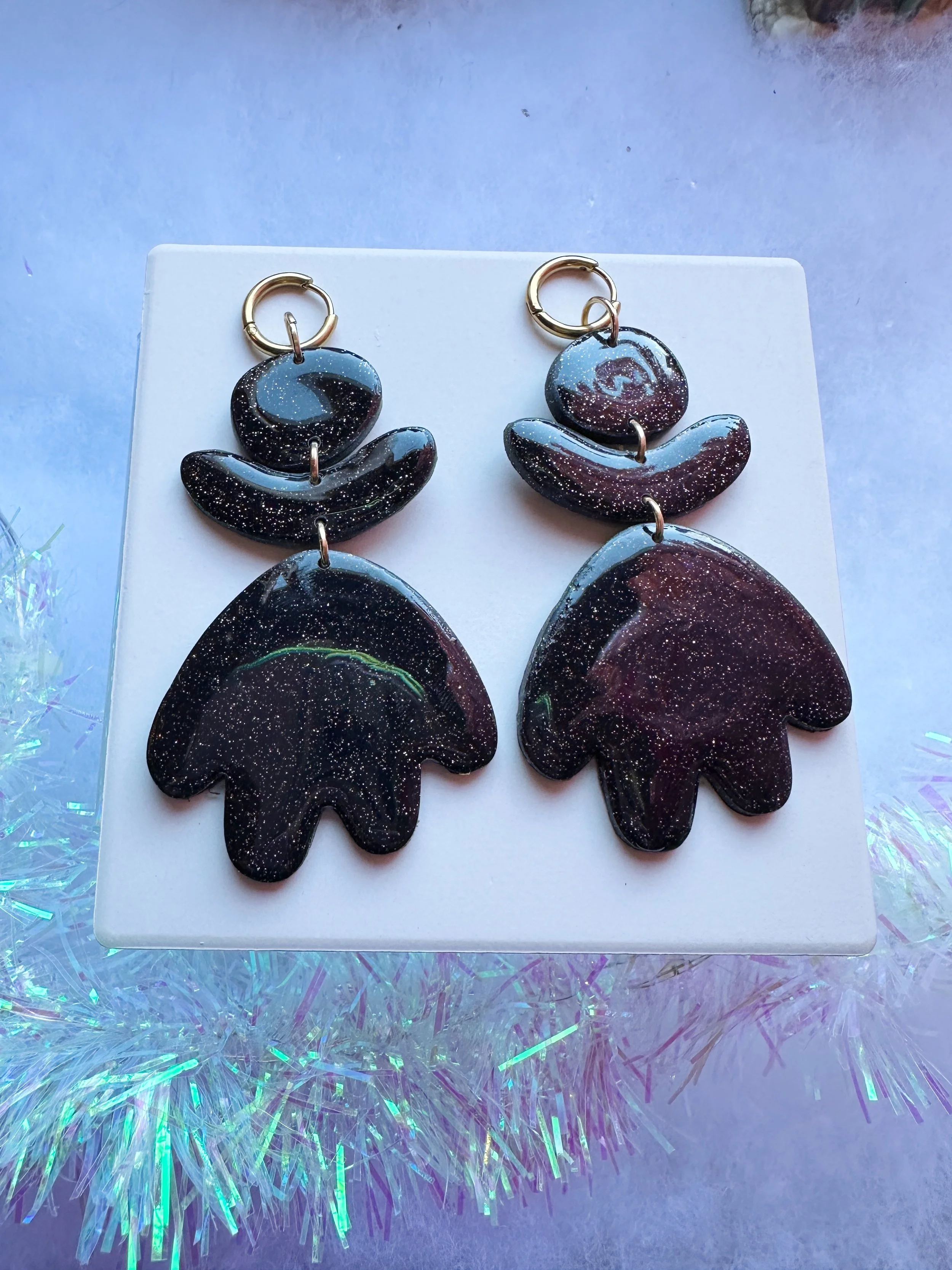 Sparkly Black Abstract Dangles