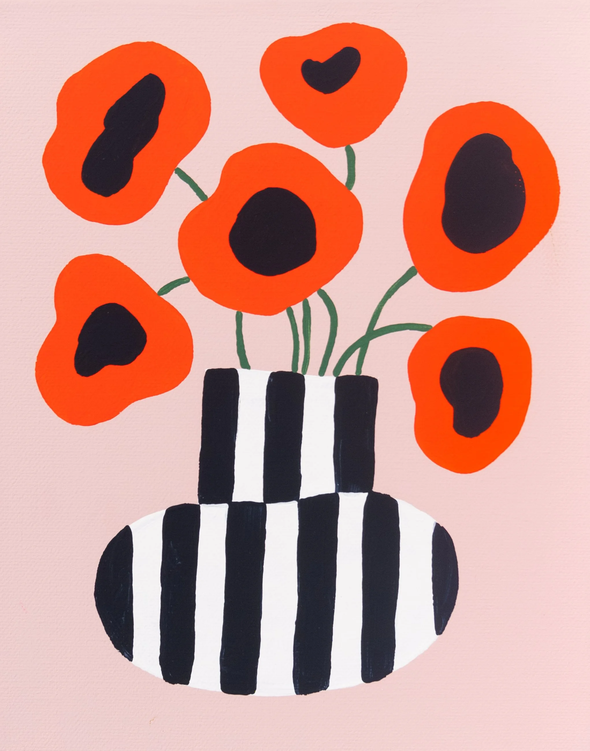 Poppies in a Striped Vase