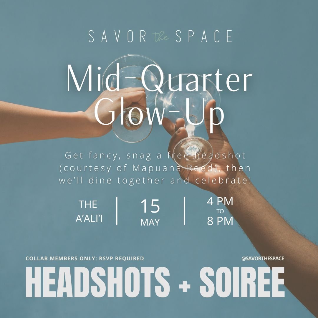 Mid-Quarter Glow Up &mdash; Headshots + Sunset Soiree 🌞

We are celebrating mid-Quarter 2 with headshots + dinner! Our fellow Collab member, veteran photographer, and newly launched podcast host, Mapuana Reed, will be taking complimentary headshots 