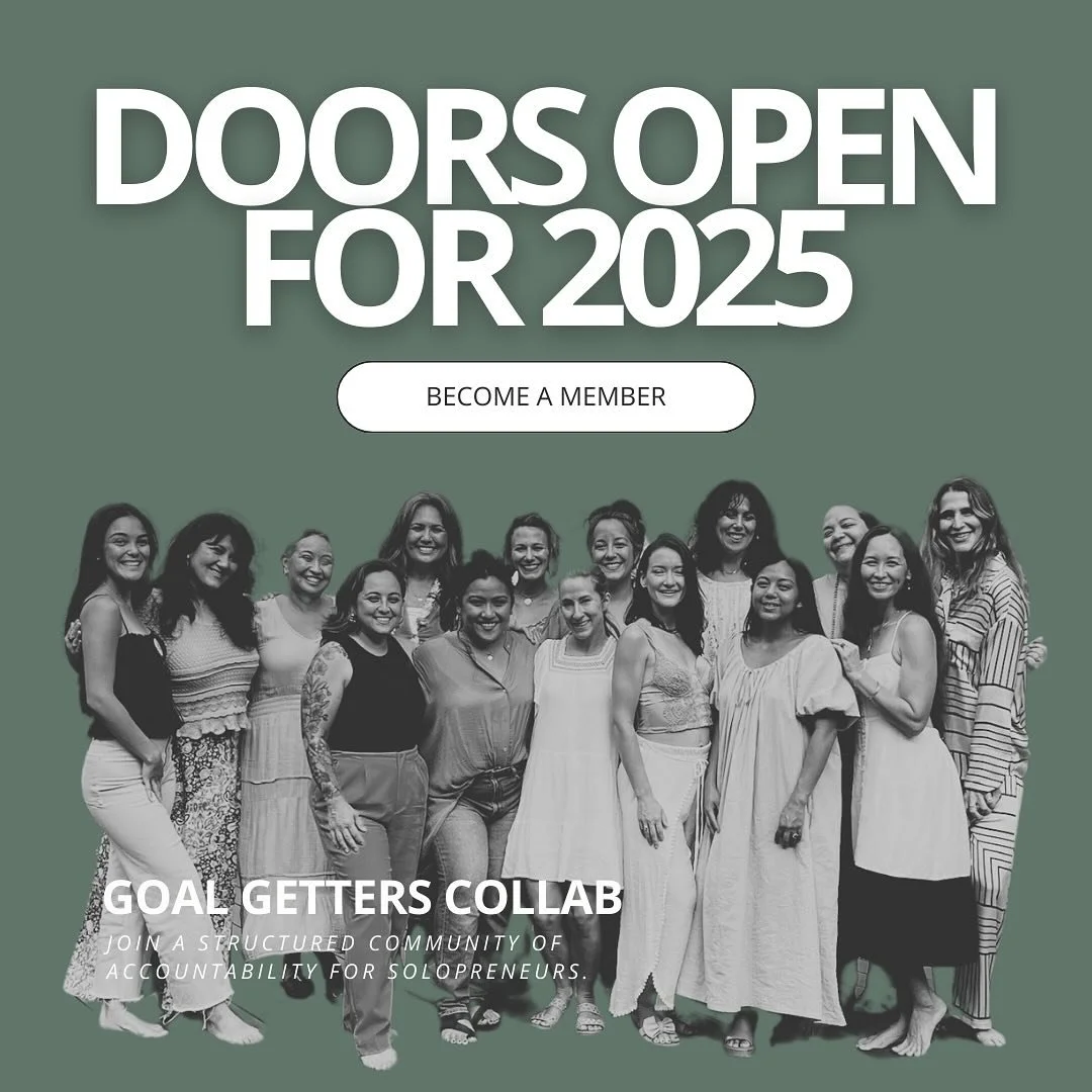 December 1-15, I am enrolling new members to join us in the Goal Getters Collab to kick off our year together in 2025!
 
The Collab is designed to give entrepreneurs and business owners a solid plan, a community of support, and the flexibility to mak