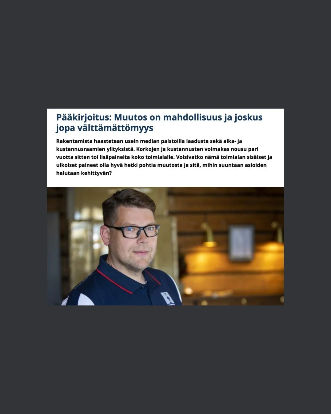 TEHT&Auml;ISIINK&Ouml; KUITENKIN PAREMMIN?

Yrityksemme toimitusjohtaja pys&auml;htyy pohtimaan rakennusalan tilannetta ja tulevaisuutta Talonrakennusteollisuuden It&auml;-Suomen uutiskirjeess&auml;.

Rakennusala ei ole ollut helpossa paikassa, mutta