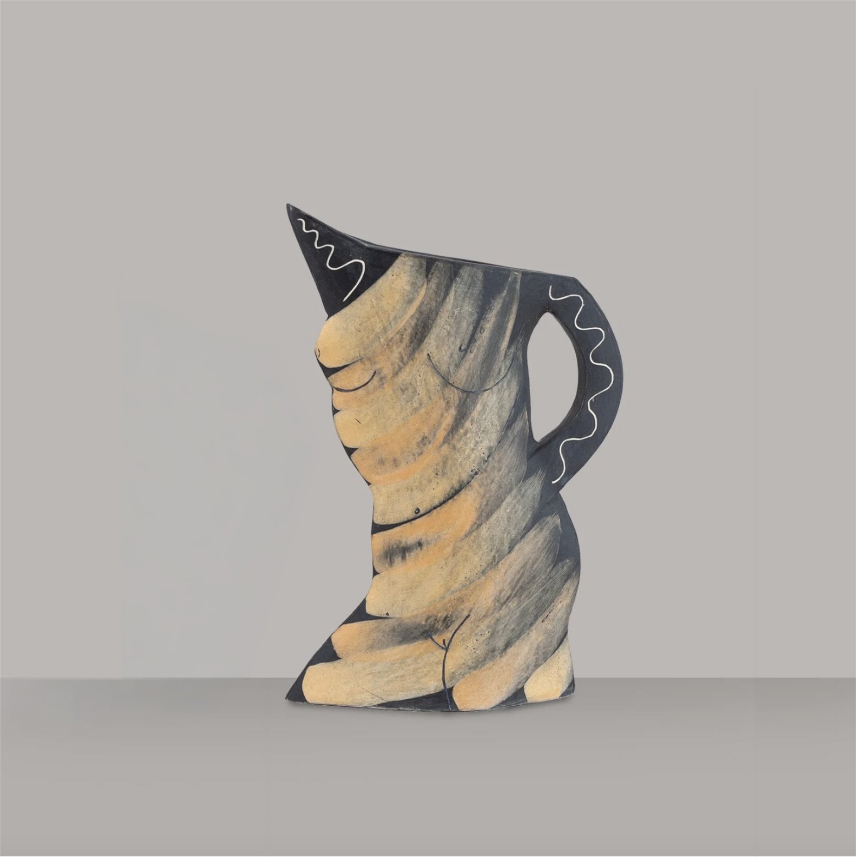Flattened earthenware jug, by Jude Jelfs (born 1950)