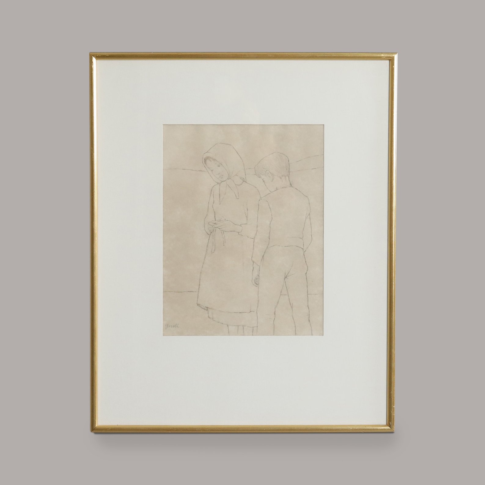 Framed drawing on rice paper, by Greta Gerell (1898-1982)