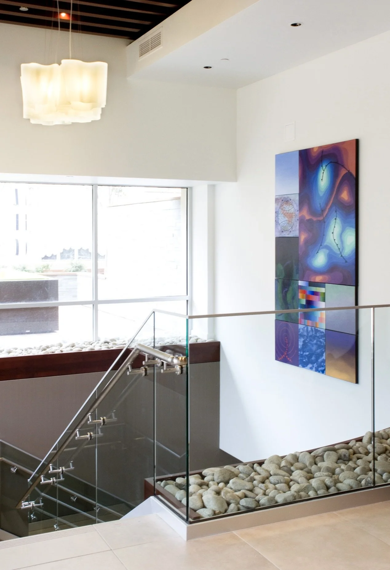 Multipart oil on canvas painting of weather imagery, 108" x 54", installed in the 1600 Glenarm Building, Denver, Colorado