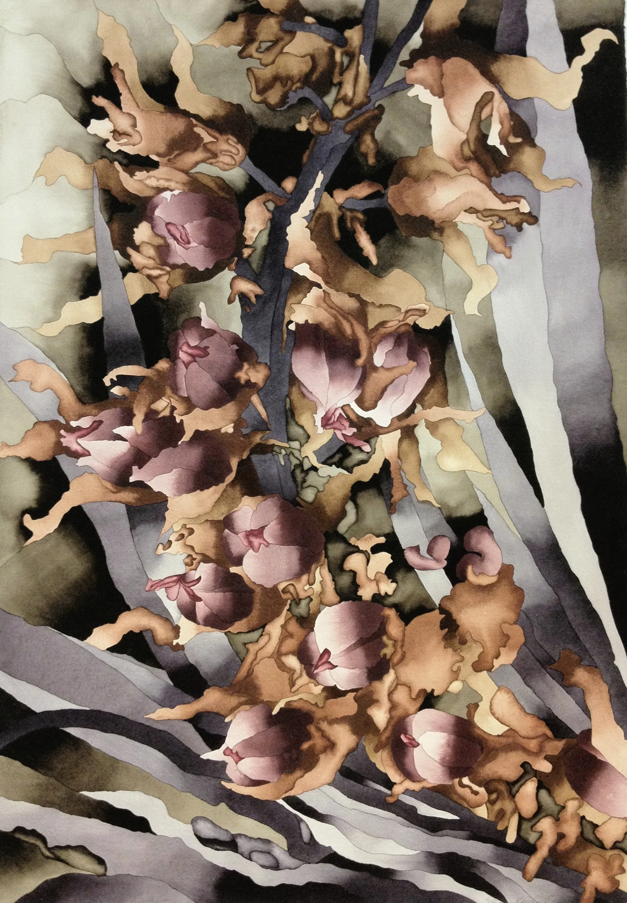 "Yucca Pods", watercolor, 41" x 29.5"