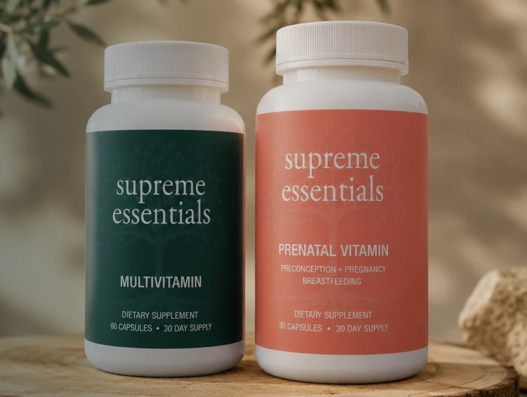 Two bottles of dietary supplements labeled "güd for all" and "for mamas". Cleanest multivitamin and prenatal on the market. Multivitamin for all ages (kids, men, adults) prenatal for females of any age (prenatal, postnatal), gluten free, dairy free