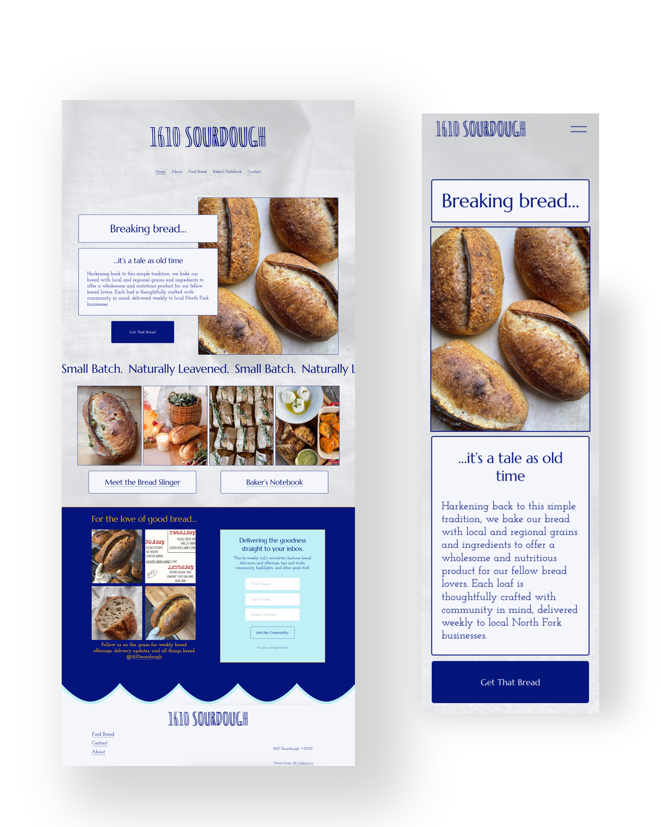 1610 Sourdough website homepage design and mobile design