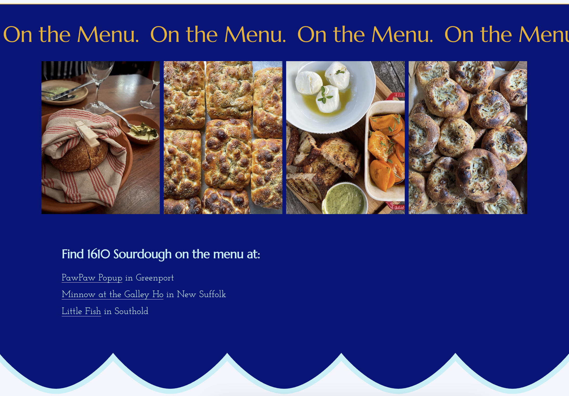 colorful snapshot of the 1610 Sourdough website design with where to find sourdough bread on the North Fork of Long Island