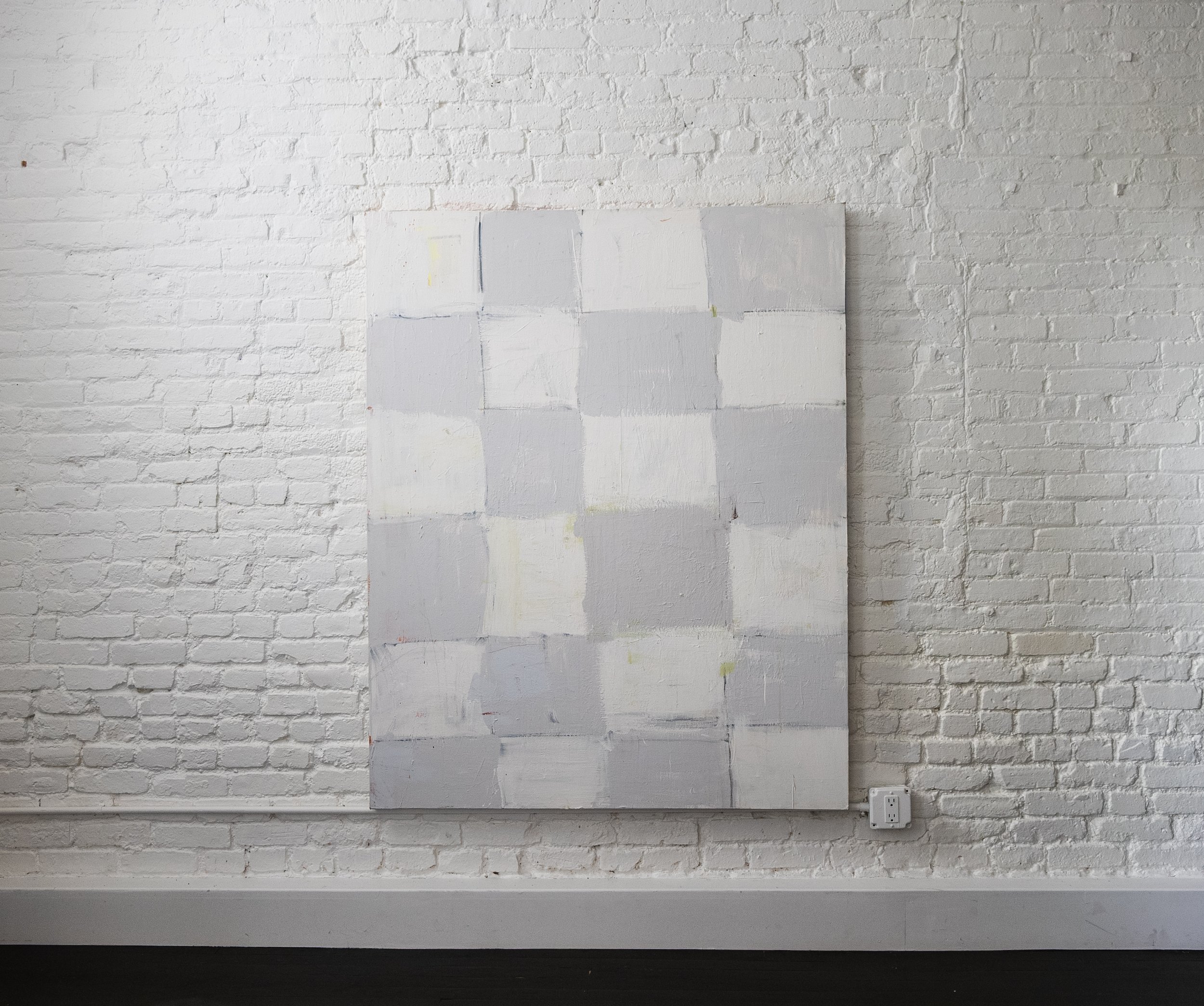 Checks (White + Grey) - 48" x 60" - Acrylic + Charcoal + Spray Paint on Stretched Canvas 