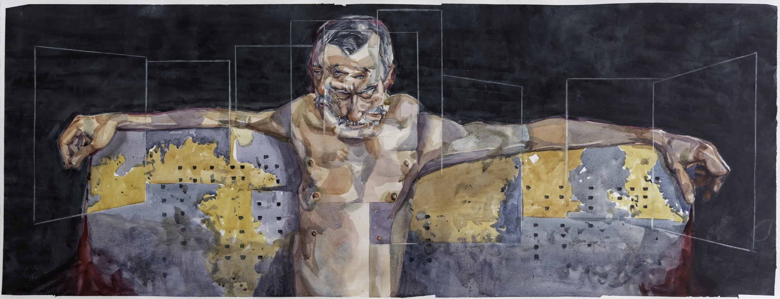 The Death of Pan, watercolor on hot press paper, 20 x 52 inches