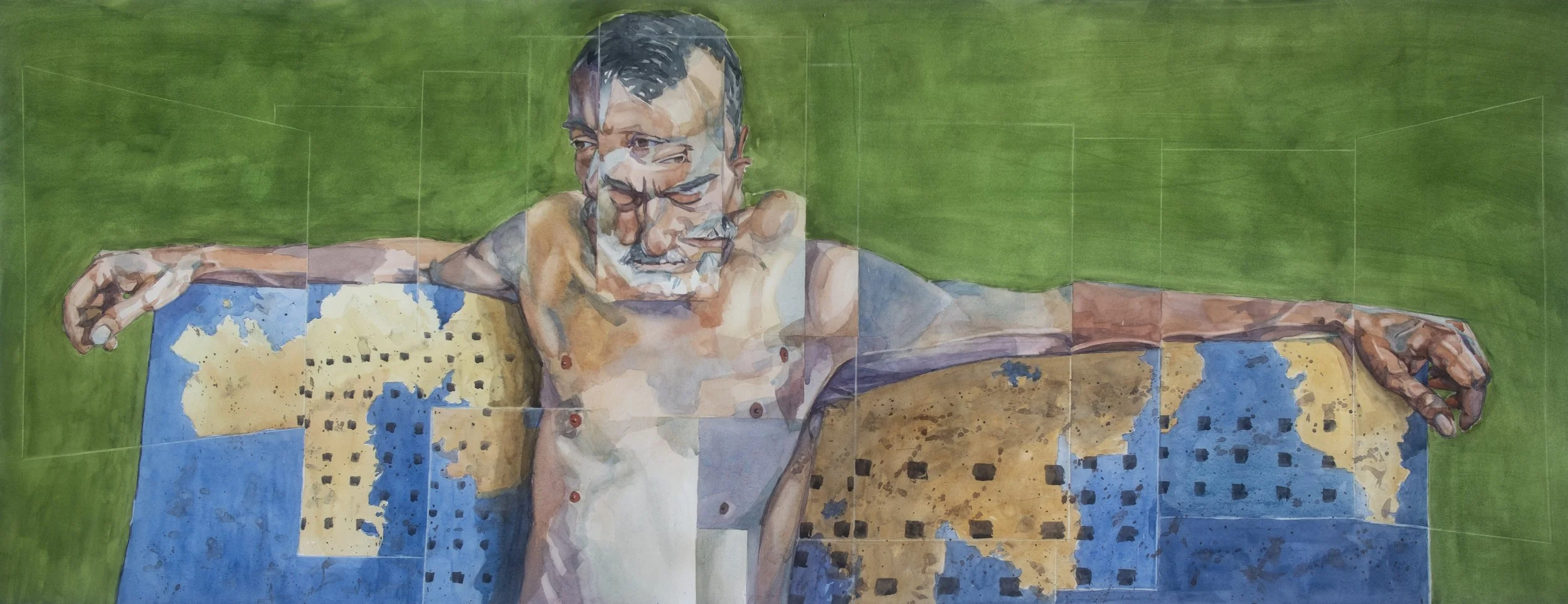 Stone, watercolor on paper, 20 x 48 inches, sold