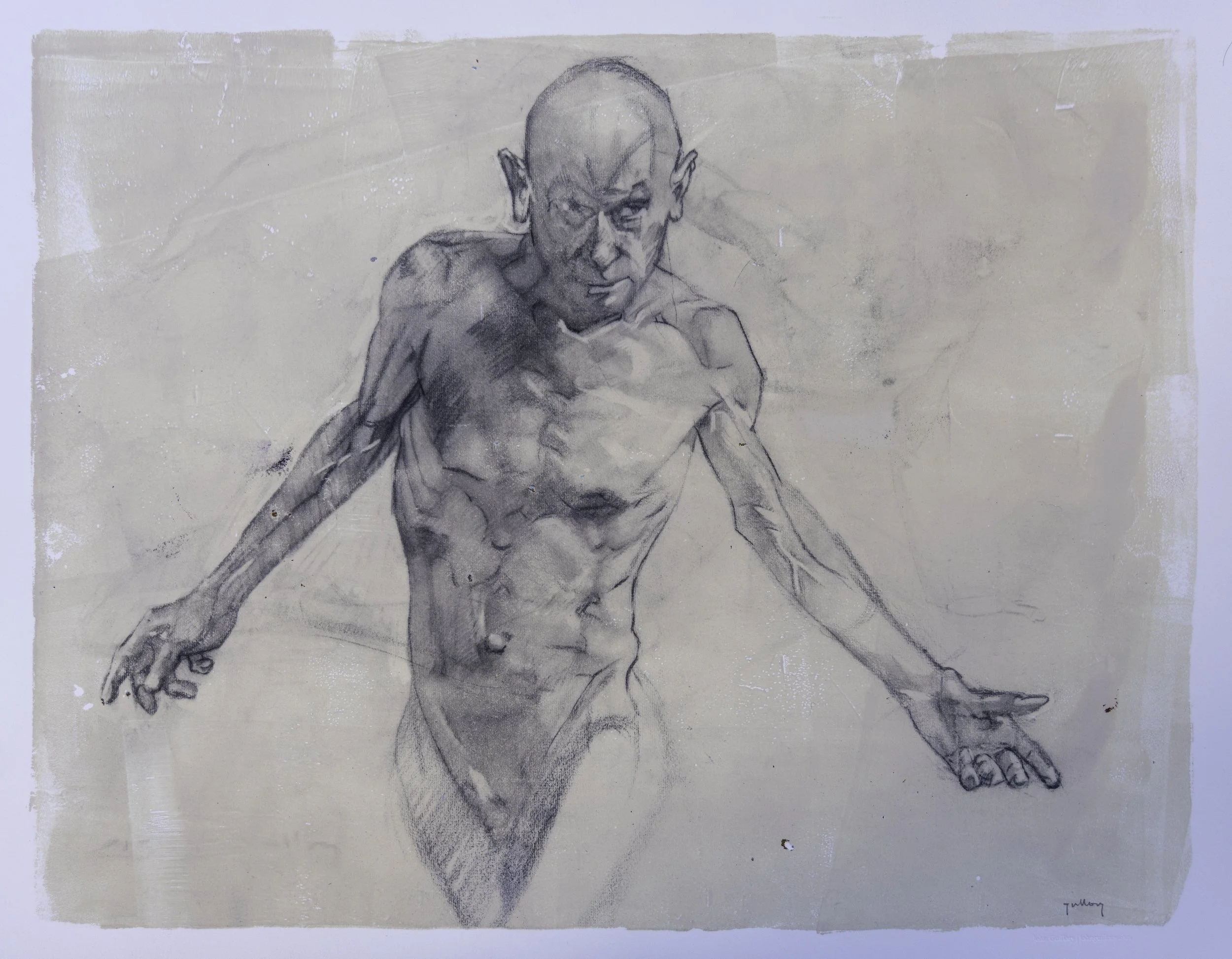 Gel plate print of drawing, 18 x 24 inches