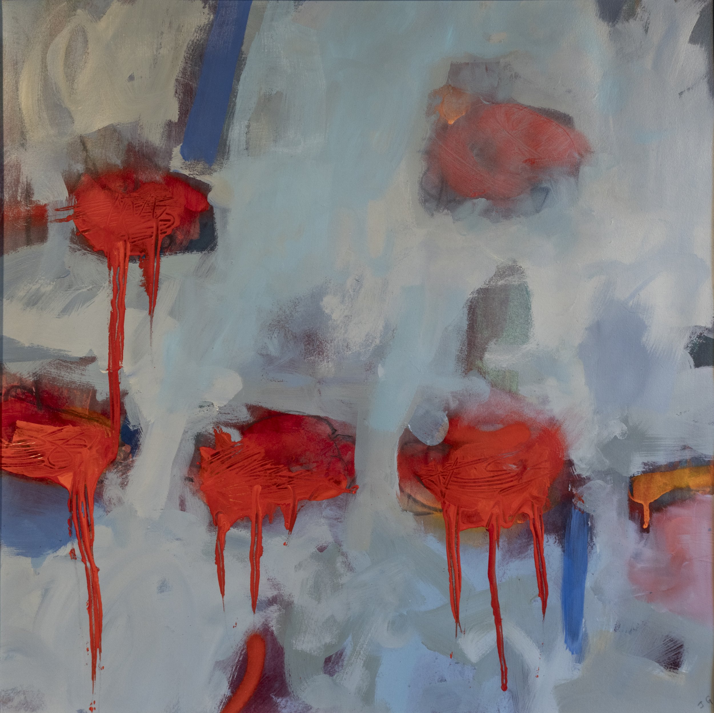 Mixed media on paper, 30 x 30 inches. Sold