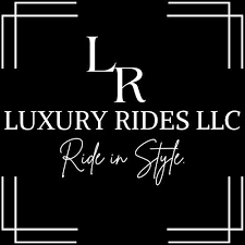 Logo for Luxury Rides LLC with the slogan 'Ride in Style' on a black background, featuring white text and decorative borders.